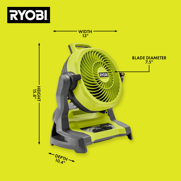 RYOBI 18V ONE+ WHISPER 系列 7.5" 桶式頂部噴霧風扇 RYOBI 良明（美國）