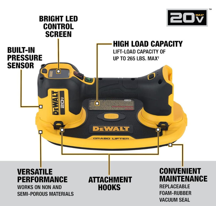 DEWALT 美國Dewalt得偉 20V MAX 無線 GRABO 吸盤  提升承重能力高達 250 磅(約 120.2 公斤) (DCE592)淨機 預訂10~14個工作日 DEWALT得偉（美行）