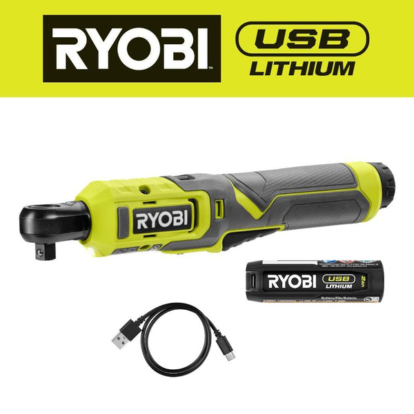 RYOBI USB 鋰電池 1/4"棘輪套件-新品獨家販售