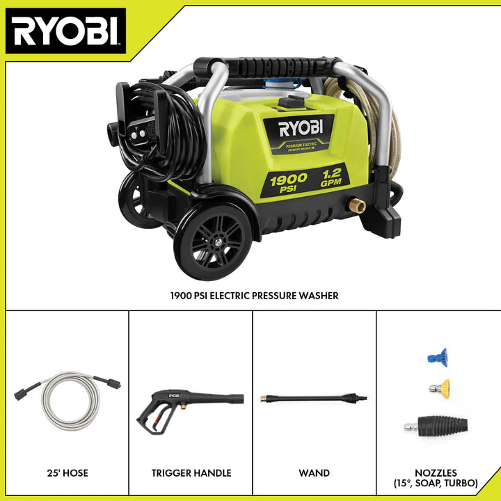 RYOBI 1900 PSI 1.2 GPM 電動高壓清洗機 RYOBI