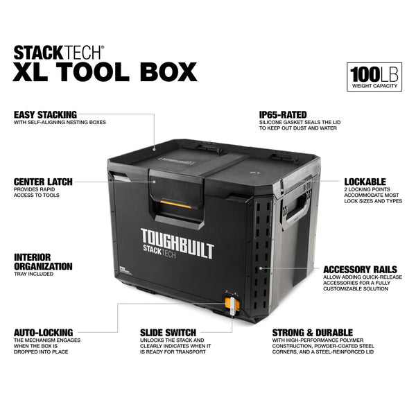 TOUGHBUILT STACKTECH XL 21 吋黑色塑膠可上鎖工具箱 豐業五金裝飾工程有限公司