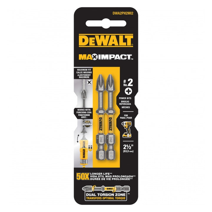 DeWalt 63.5 毫米 PH2 最大衝擊力鑽頭 2 件裝 DWA2PH2MI2 DEWALT得偉（美行）