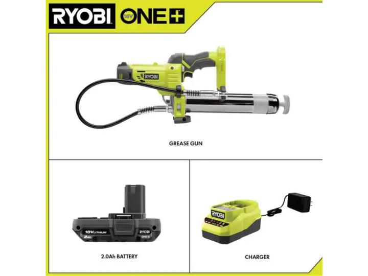 美國Ryobi + 18V 無線奶油槍/黃油槍套裝，附 2.0 AH 電池和 18V 充電器 RYOBI