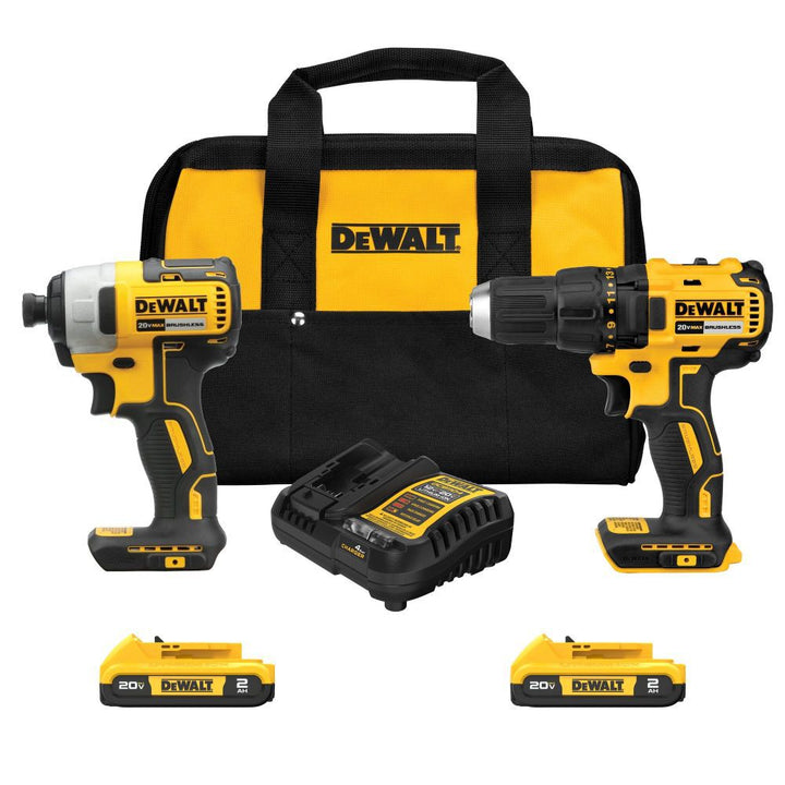 美國DEWALT 得偉 20V MAX 無線鑽孔,衝擊起子,2 個工具電動工具組合套件,無刷電動工具組,包含 2 個電池和充電器(DCK277D2) DEWALT