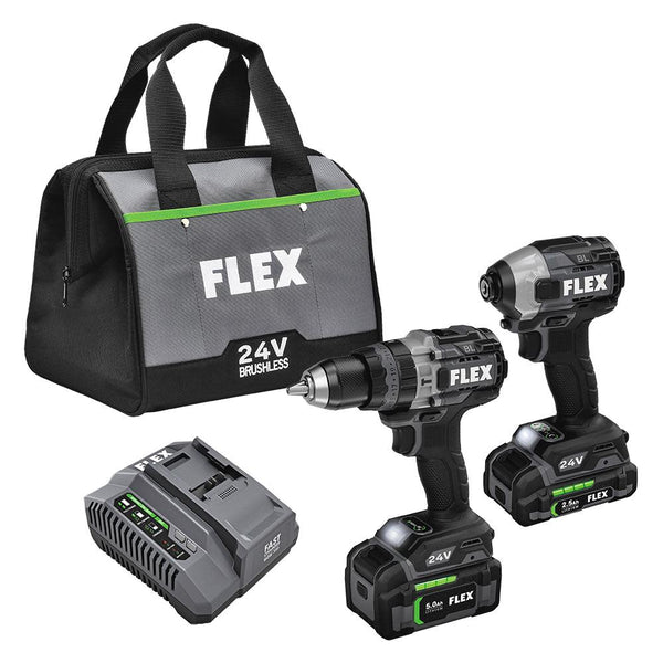 Flex 24V 1/2" 鎚鑽渦輪模式和衝擊起子 2 工具組合套件 (2.5Ah/5.0Ah)   110V預購15個工作天 FLEX 24V