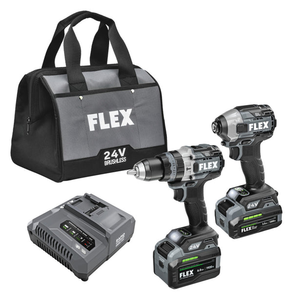 FLEX 24V 1/2" 鎚鑽和衝擊起子組合套件（3.5Ah/6.0Ah 堆疊） 110V 預購15個工作天 FLEX 24V
