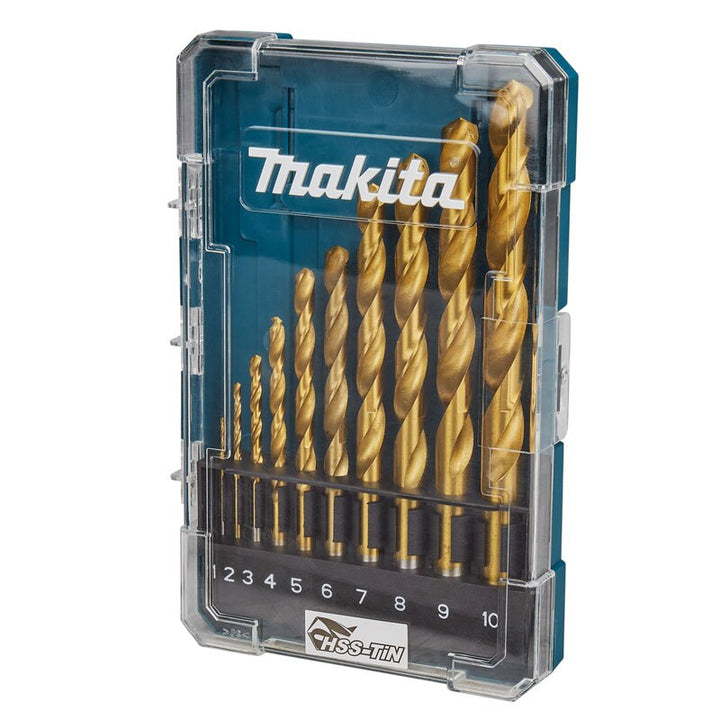 Makita D-72849 HSS-TiN Drill Bit Set 10Pcs Straight Shank Wood Metal Titanium Plated Twist Drill Bits Power Tools Accessories 鑽咀及配件
