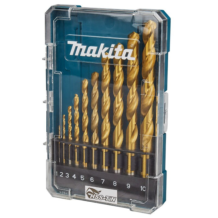 Makita D-72849 HSS-TiN Drill Bit Set 10Pcs Straight Shank Wood Metal Titanium Plated Twist Drill Bits Power Tools Accessories 鑽咀及配件