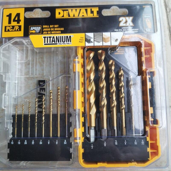 DEWALT得偉 DW1341 14-Piece Titanium Speed Tip Drill Bit Set Long Life Metal Wood Plastics Tough Twist Electric Drill Bit Original DEWALT得偉（美行）