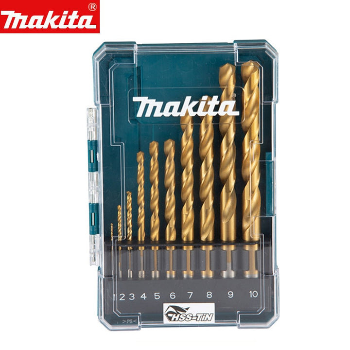 Makita D-72849 HSS-TiN Drill Bit Set 10Pcs Straight Shank Wood Metal Titanium Plated Twist Drill Bits Power Tools Accessories 鑽咀及配件