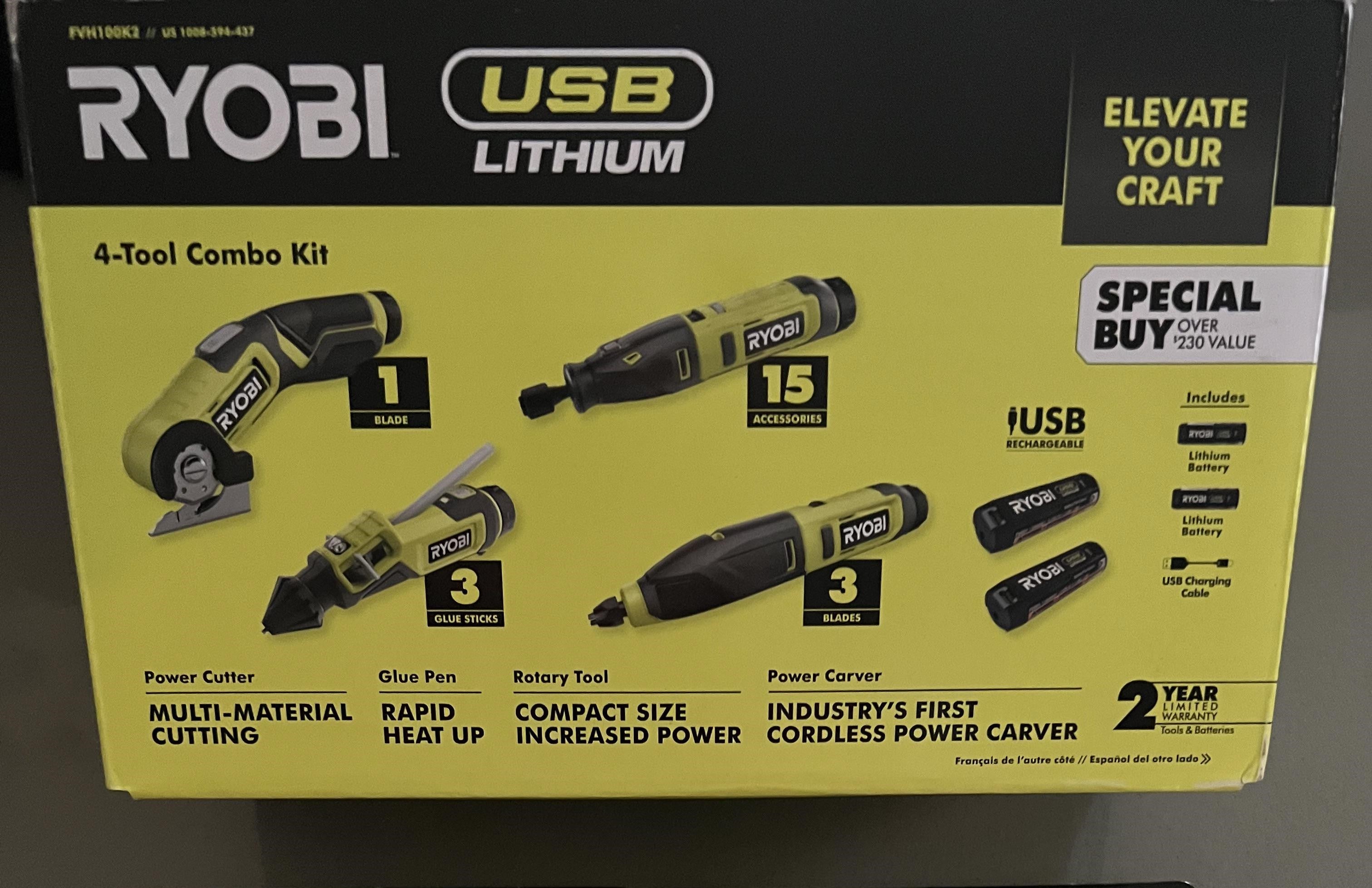 Ryobi USB 鋰 4 件工具 Hobby 組合套件帶刀具、旋轉工具、雕刻機、膠水筆 freeshipping - 豐業五金裝飾工程公司 ...