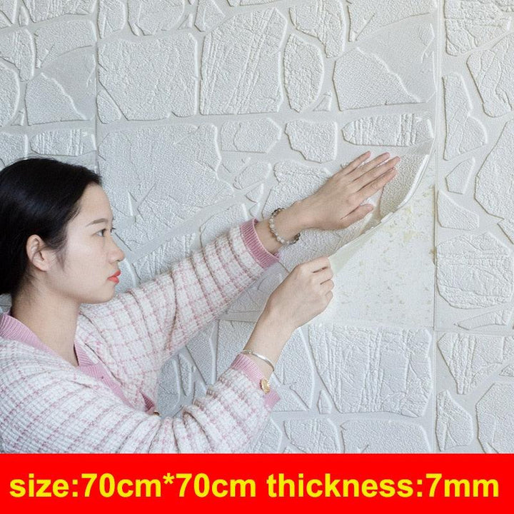 3D牆貼自粘裝飾臥室床頭客廳電視背景牆紙防水石材牆紙70*70CM 3D墻貼