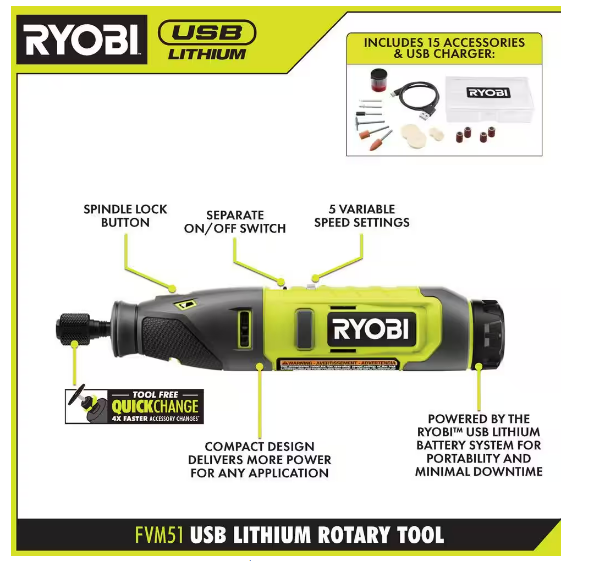 RYOBI USB 鋰 4 件工具業餘愛好組合套裝 RYOBI 良明（美行）