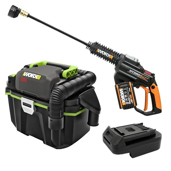 WORX 威克士 20V 吸塵機+高壓清洗機套裝 WG630E.5 + 電池轉插器 WA4601 + 吸塵吸水機 WU036【虎年優惠】 WORX 威克士